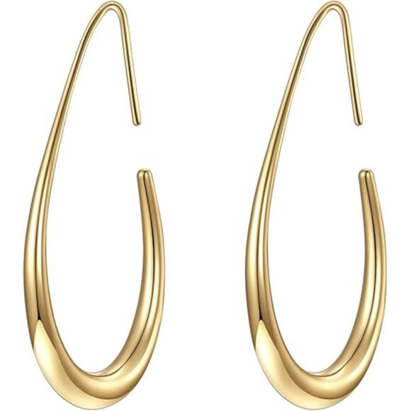 Lightweight Teardrop Hoop Earrings for Women - 14k Gold Plated Large Women - Picture 6 of 6